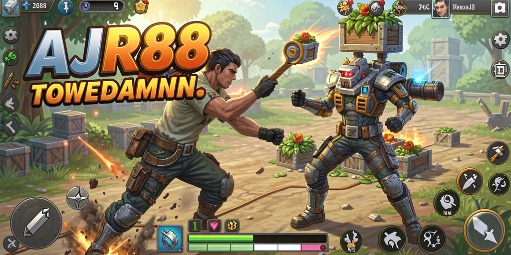 Tampilan menegangkan dari gameplay Tower Defense di AJR88.