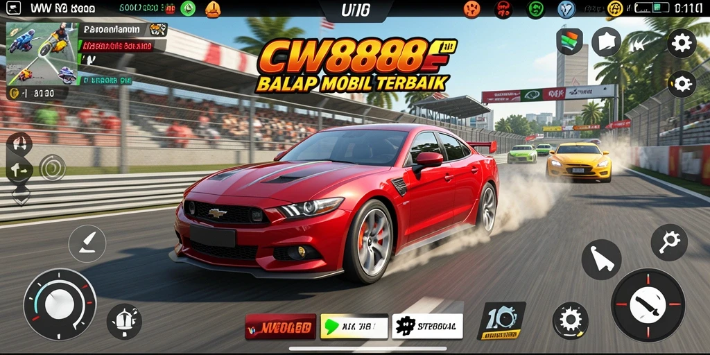 Screenshot CW8888 menampilkan aksi balapan mobil yang intens dan menegangkan.