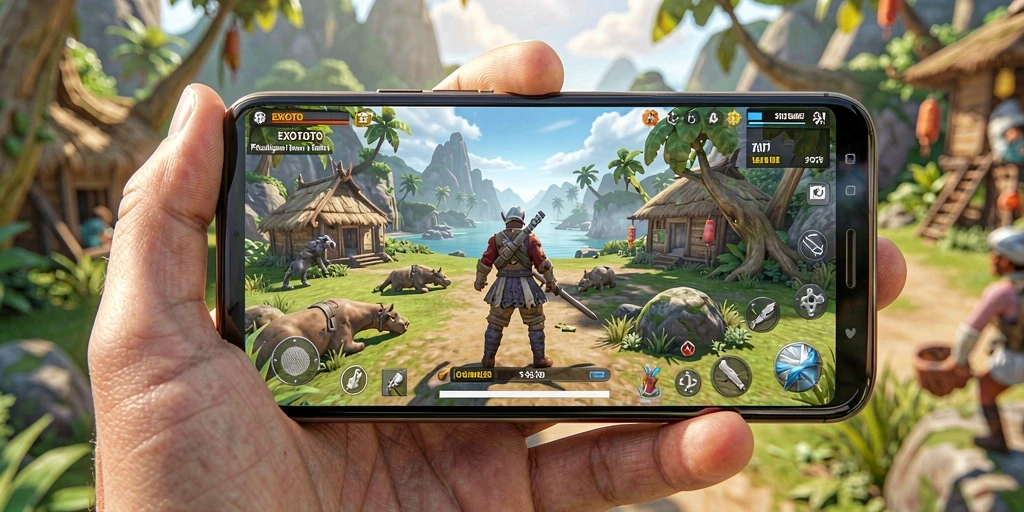 Tampilan gameplay EXOTOTO yang memukau di dunia terbuka.