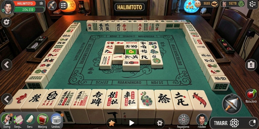 Tampilan gameplay menarik dari HALIMTOTO, menampilkan keasyikan bermain Mahjong.