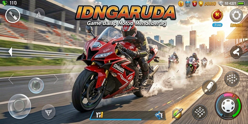 Tampilan gameplay seru dalam balapan motor di IDNGARUDA.